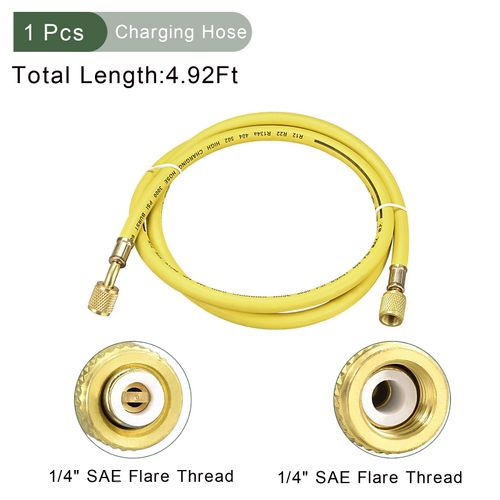 YOKIVE 1/4 SAE Flare AC Refrigerant Charging Hoses, 4.92Ft Length 600PSI Thread | Great for Ir Condition System Maintenance (Yellow, 1.5M)