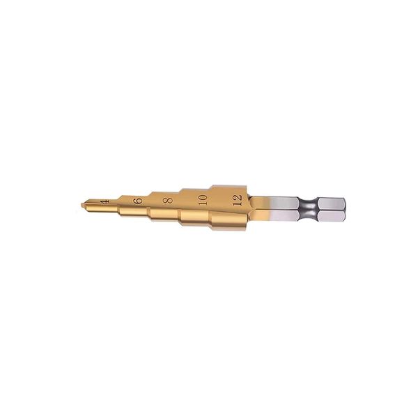 Step Drill Bit 4 mm - 12 mm, 5 Steps HSS Cone Hole Cutter Drilling Bits, Titanium Coated Universal Hex Shank Home Tool for Metal, Wood, Plastic