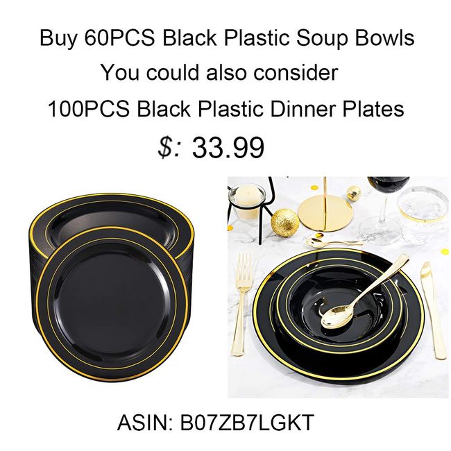 60 Disposable Gold Plastic Dessert Bowls, 12 Oz Soup Bowls, Gold