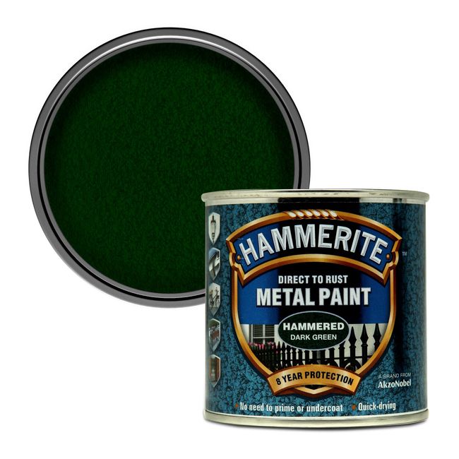 Hammerite Direct to Rust Metal Paint - Hammered Dark Green Finish 250ML