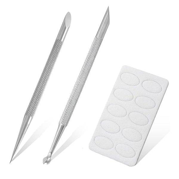 2 Pcs Stainless Steel Cuticle Pusher Tool, Cuticle Trimmer for Manicure Pedicure,Non Slip Double Ended Nail Cuticle Trimmer Nail Art Cuticle Remove with Sandpaper for Manicure Pedicure,Nail Scraper