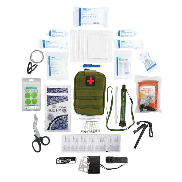 Survival Kit | 45-teilige Notfall Ausrüstung - Überlebensausrüstung Set mit Biwaksack, Feuerstahl, Wasserfilter, Taschenlampe UVM. - Notfallset Wandern, Outdoor, Blackout, Prepper, Camping