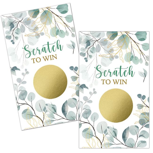 Haizct 50 Pack Watercolor Eucalyptus Blank Gift Certificate Scratch Off Cards for Small Business, Spa Beauty Makeup Hair Salon, Baby Shower, Country Wedding, Bridal Shower, Gold-GK080