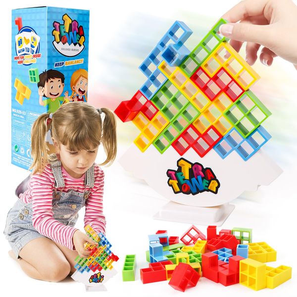 Tetra Tower Balance Game, Tetris Tower Balance Building Toy, Stacking Blocks Games, Tetris Puzzle, Swing Stack Balance Toy, Balance Blocks Stacking Game Set Board Games for Kids and Adults (48pcs)