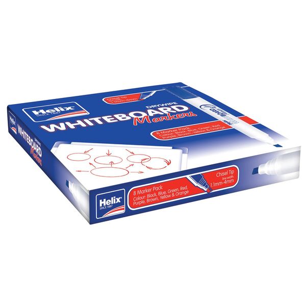 Helix Whiteboard Dry Wipe Marker Pens Chisel Tip x8 (Assorted)