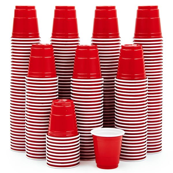 Lilymicky 300 PACK 2 oz Plastic Shot Glasses, Red Disposable Shot Cups, Mini Red Shot Cups, 2 oz Party Cups for Christmas Party