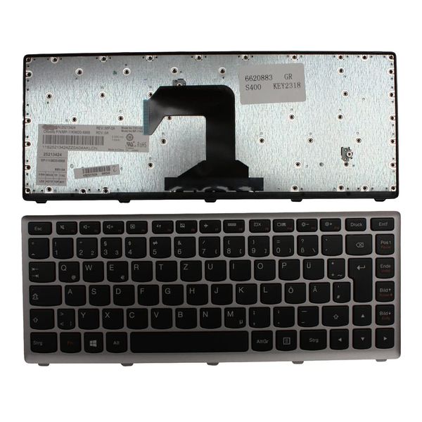 Power4Laptops German Layout Silver Frame Black Replacement Laptop Keyboard Compatible With Lenovo 25213424