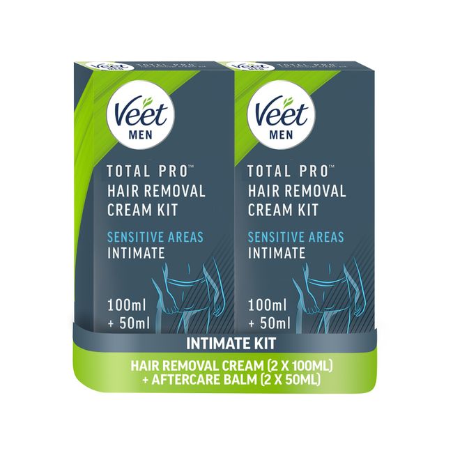 Veet Men Intimate Hair Removal Kit, Hair Removal Cream & Aftercare Balm, For Sensitive Areas, 100ml & 50ml each (pack of 2)