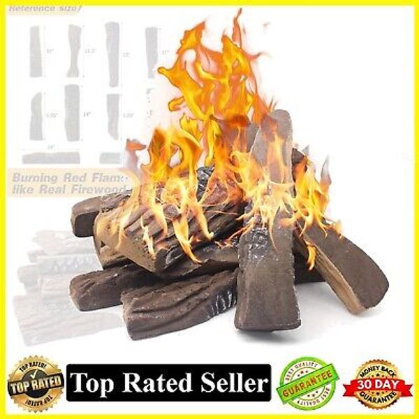 Gas Fireplace Logs 10pcs Large Ceramic Firepit Logs Decorative Faux Wood Log Set