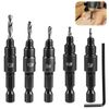 5-Piece HSS Countersink Drill Bit Set, 1/4" Hex Shank Adjustable Self-Centering Countersink Bits for Wood, Plastic, Soft Metal, Chamfering & Deburring Tool