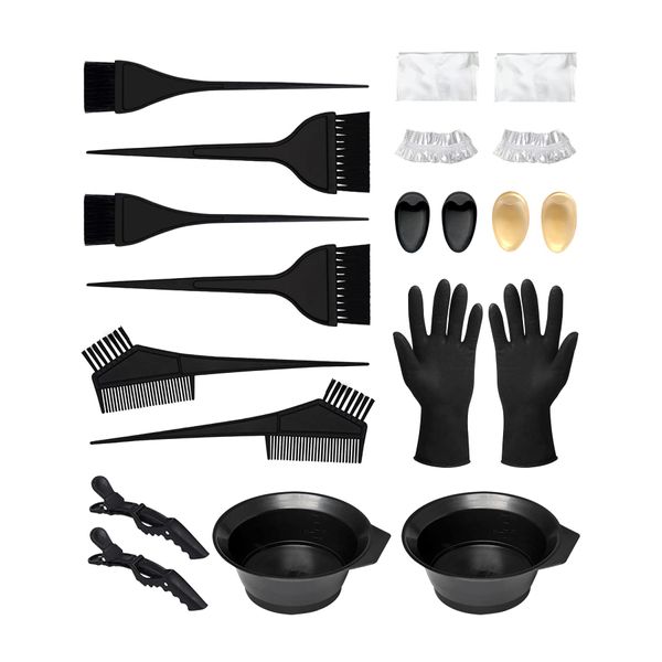 Guokoo 20 Pcs Hair Dye Kit - DIY Salon Hair Coloring Bleaching Tools Set - Includes Disposable Shawl Shower Cap, Hairpins, Brush Comb, Hair Tinting Bowl, Dye Brush, Ear Cover and Gloves