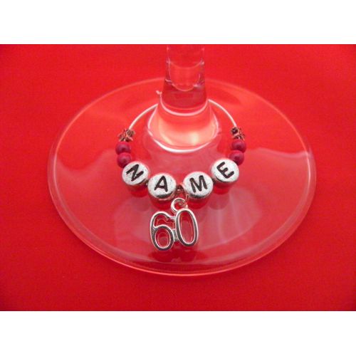 Libby's Market Place Personalised 60th Birthday Anniversary Wine Glass Charm on a Gift Card