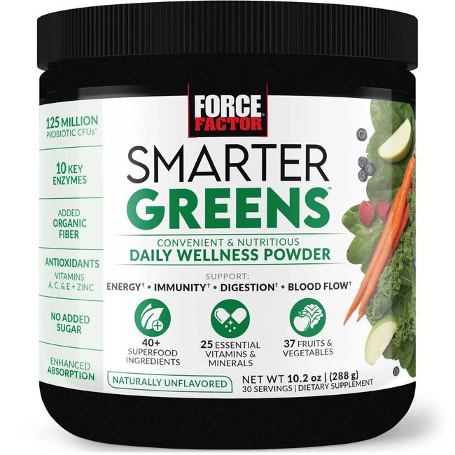 Force Factor Smarter Greens Daily Wellness Powder, Greens Superfood Powder