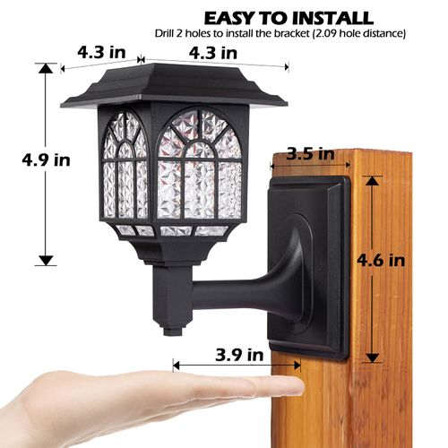 LeiDrail Solar Fence Lights, 4 Pack Solar Lights Outdoor Waterproof Lantern Warm White LED Wall Deck Post Landscape Lighting for Garden Yard Patio Front Door