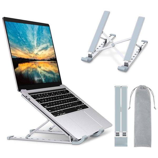 Babacom Laptop Ständer, 9-Stufe Aluminium Laptop Stand, Tragbar Höhenverstellbarer Belüfteter Notebook Ständer Kompatibel mit MacBook Pro Air, Lenovo, Dell, 10-15,6 ” Laptops Tablet, Silber