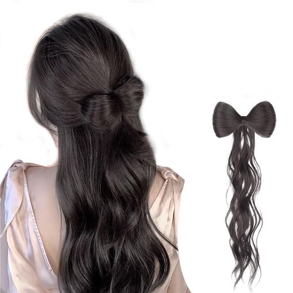 Women's Bowknot Hair Clip Ribbon Ponytail Hair Accessories Hair Closure Hair Accessory Hair Accessor Curly Hair Extensions Curly Hair Extensions (Black & Brown)