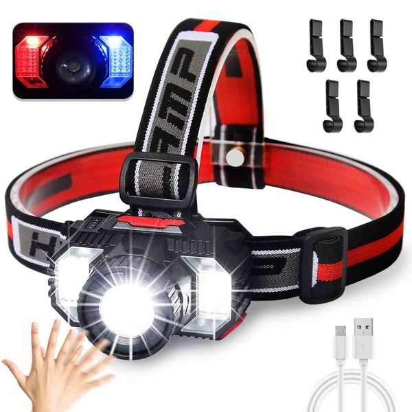 LED Head Torch Rechargeable, Zoomable Super Bright 6000 Lumen 2200 Capacity Battery USB Head light with 6 Modes & Motion Sensor,IPX5 Waterproof Headlamp for Men Adults Kids camping accessories