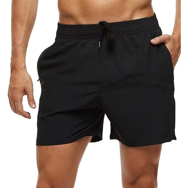 YuKaiChen Men's Swimming Trunks Quick Dry Beach Shorts Casual Running Gym Shorts with Zipper Pockets and Mesh Lining Black-XL