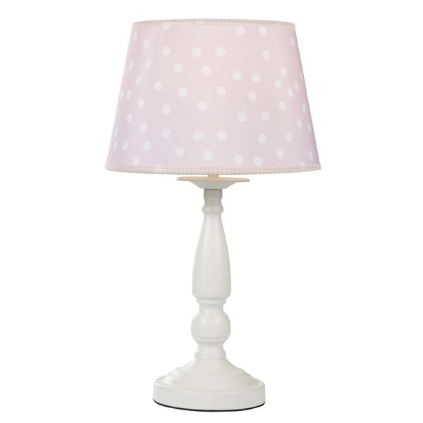 LITECRAFT Glow Polka Dot Table Lamp with Pink Fabric Shade - White