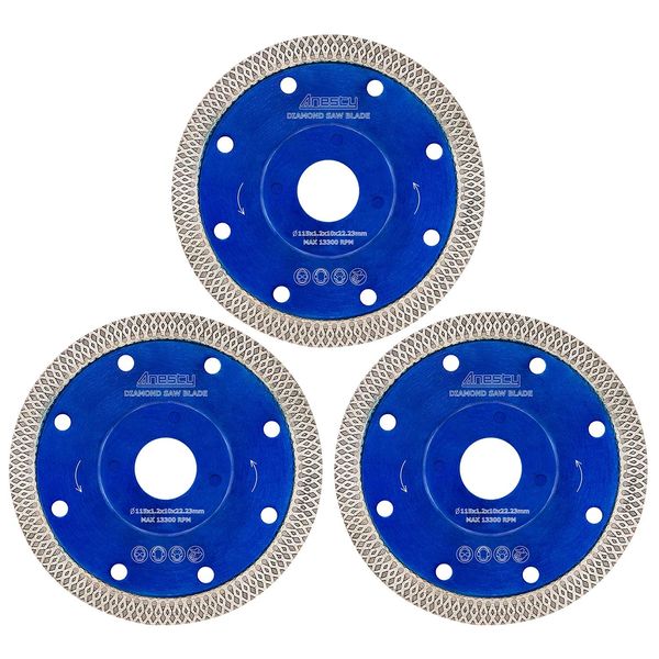 Diamond Saw Blade,3Pcs Super Thin Tile Cutting Disc 115mm / 4.5in Porcelain Cutting Blade for Angle Grinder Tile Saw Cutting Porcelain Tiles Granite Marble Ceramics (4.5")