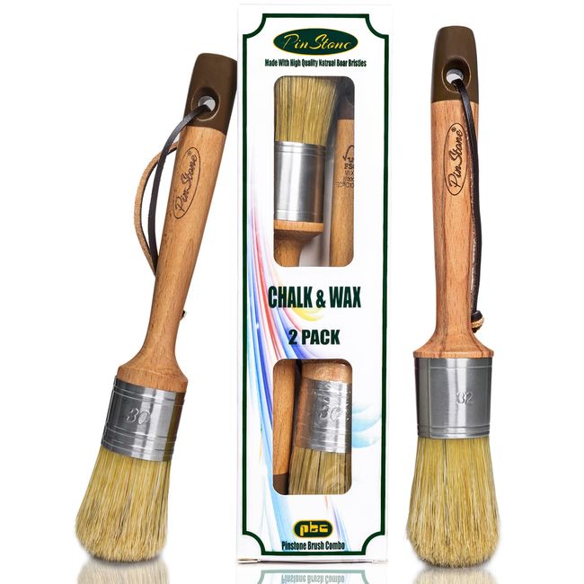 Professional Chalk and Wax Paint Brush Set, 2PC Oval and Round Chalk Paint Wax Brushes for Furniture Painting and Waxing, Home Decor, Cabinets, Stencils, Woods, DIY Art Crafts, 100% Natural Bristles