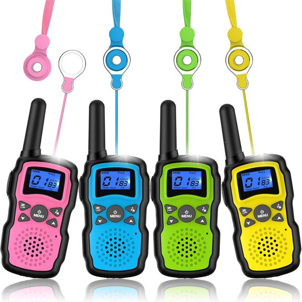 Wishouse Walkie Talkies for Kids 4 Pack,Family Walky Talky Adults Childrens Radio Long Range,Outdoor Camping Fun Toys Birthday Present Xmas Gifts for 3 4 5 6 7 8 9 10 Year Old Girls Boys (No Battery)