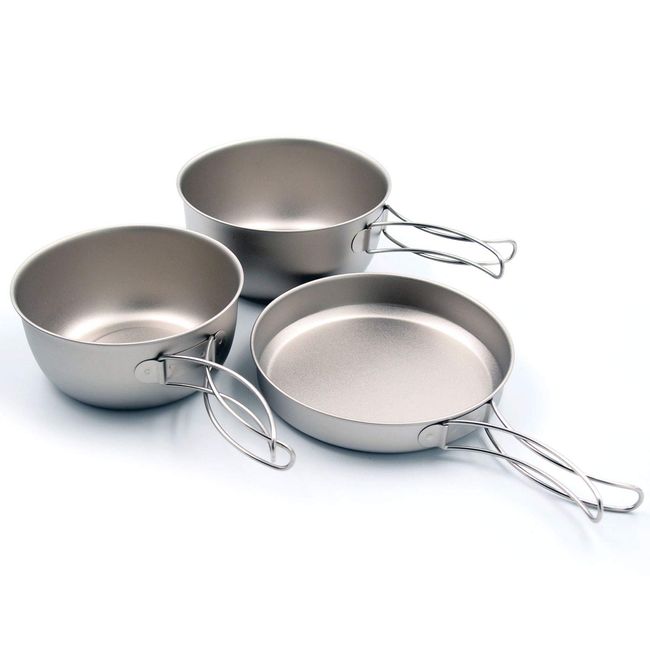 Tsubamesanjo MK-6023 Blacksmith Pure Titanium Cooker, Set of 3, Storage Bag Included, Frying Pan, Small Pot, Large Pot