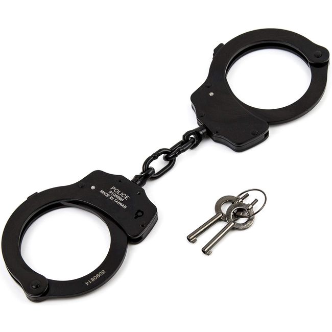 POLICE Handcuffs Double Lock Steel Professional Law Enforcement Heavy Duty Metal - Black