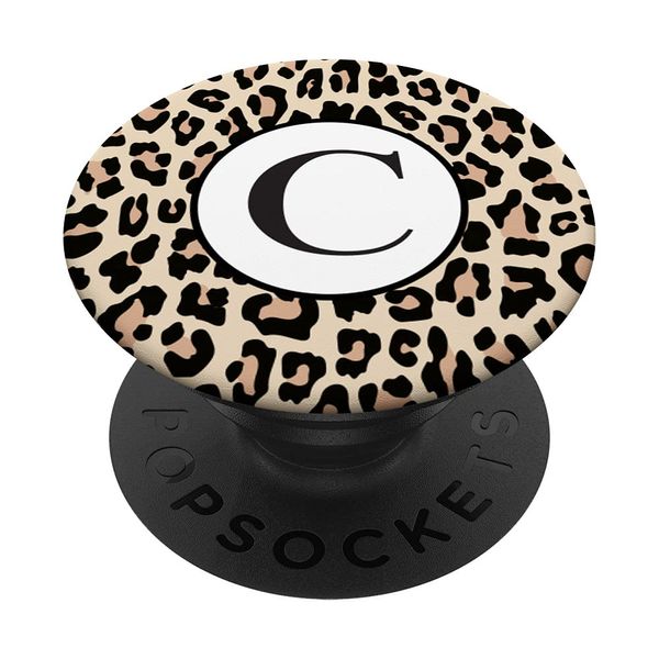 Monogram Letter C Initial Brown Black Leopard Print PopSockets Swappable PopGrip