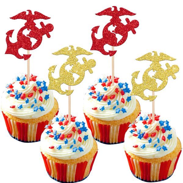 24 Pack Military Themed Cupcake Toppers Navy Bound Cupcake Picks Navy Bound Themed Cupcake Decorations Welcome Ceremony Army Birthday Party Cake Decorations Supplies Red Gold