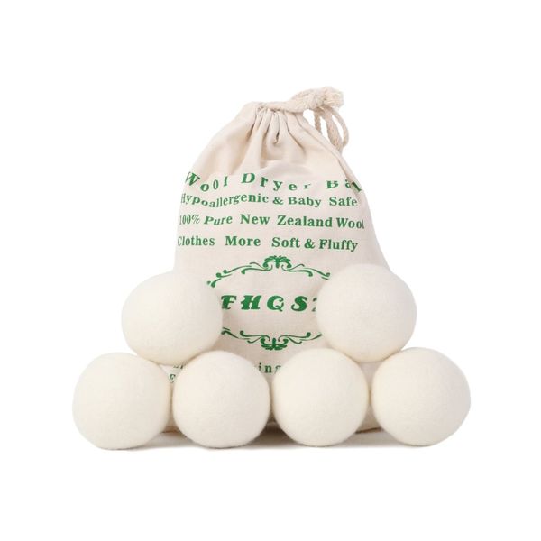 FHQSX Wool Dryer Balls Organic XL 6-Pack, Reusable Natural Fabric Softener, Reduces Wrinkles,Dryer Sheets Alternative