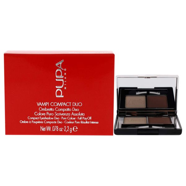 Pupa Milano Vamp! Eyeshadow Compact Duo 005 Milk Chocolate - Light, Smooth, Blendable, Cream Compact Shadow - Stunning, Colorful, Pigmented Shade - Paraben-Free Formula - 0.078 oz