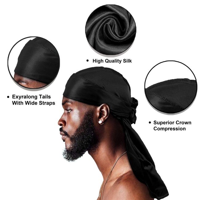 Silk Durags for Men Printed Do Rag with Long Tail Durag Hip Hop