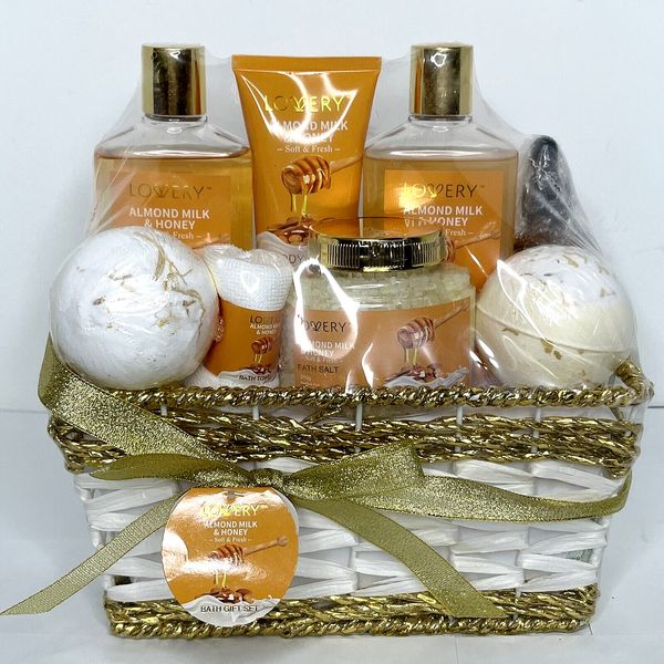 Lovery Almond Milk & Honey Home Spa Gift Basket for Women 10 Pc Set NEW SEALED