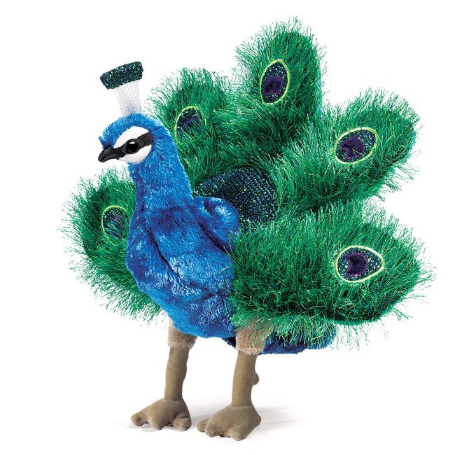 Folkmanis Small Peacock Hand Puppet, Blue; Green, Gold