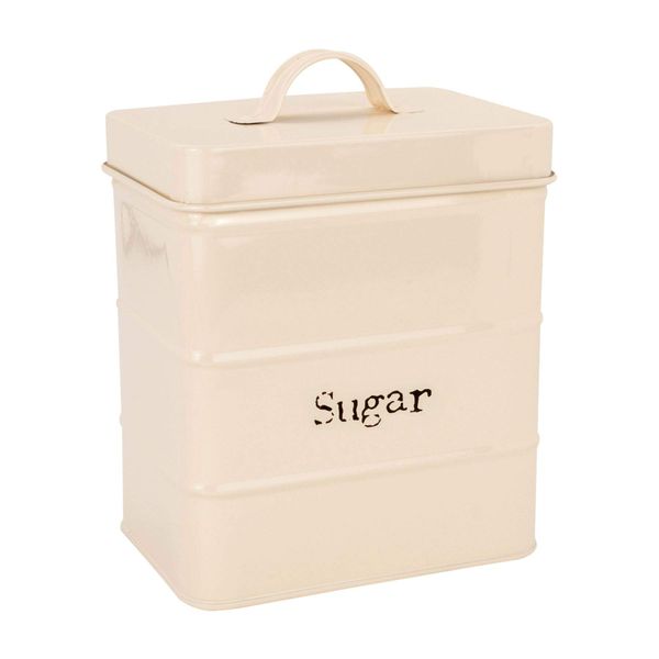 Harbour Housewares 1x Cream Vintage Metal Sugar Storage Canister - Retro Kitchen Tea Coffee Sugar Food Tin Bin Caddy Container Jars with Lid