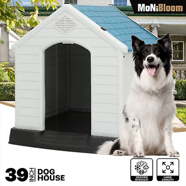 39"Plastic Dog House Puppy Shelter Weatherproof Durable Pet Kennel Elevated Base