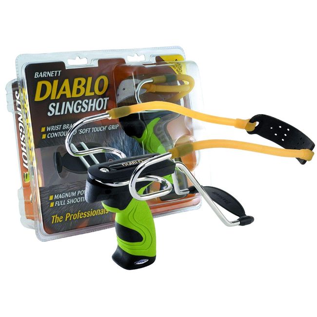 Barnett Diablo Slingshot, with Wrist Brace and Contoured Soft-Touch Grip, Includes Target Ammo, Shooting Guide, Green