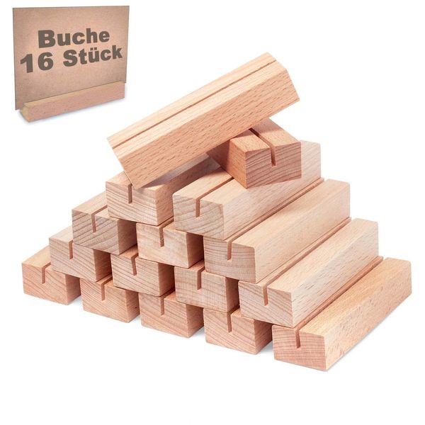 Gipizi 16Pcs Wooden Place Card Holders, Wood Photo Picture Card Holders for Weddings Banquets and Parties, Table Number Holder Stands, Wood Menu Holder for Restaurants