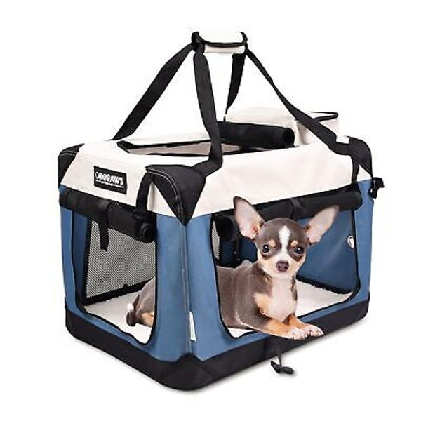 Soft Dog Crates Kennel for Pets, 3 Door Soft Sided Folding Travel Pet Carrier...