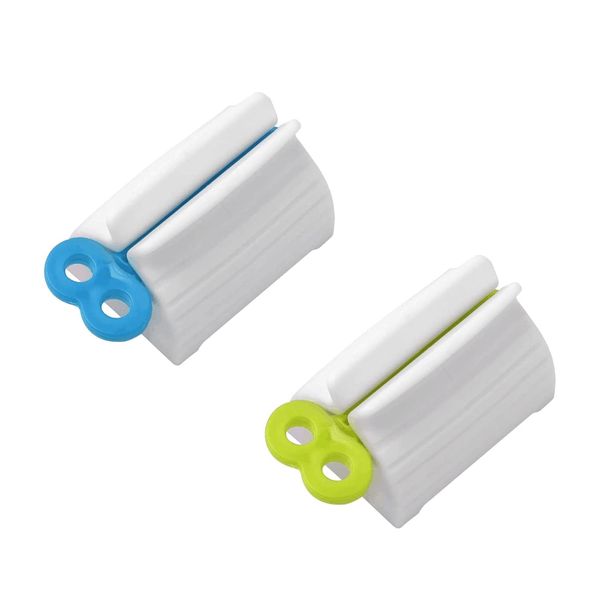 2pcs Rolling Tube Toothpaste Squeezer Toothpaste Seat Holder Stand for Bathroom Accessories（1Blue1Gree）