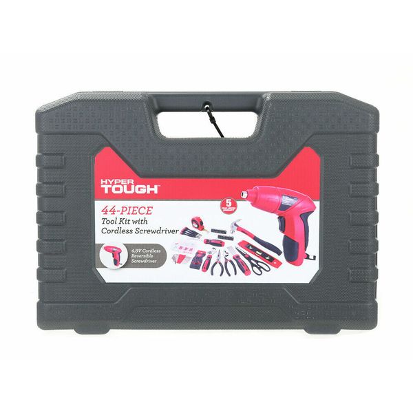 Household Tool Kit with Cordless Screwdriver Hammer Level Scraper Hex Keys Bits
