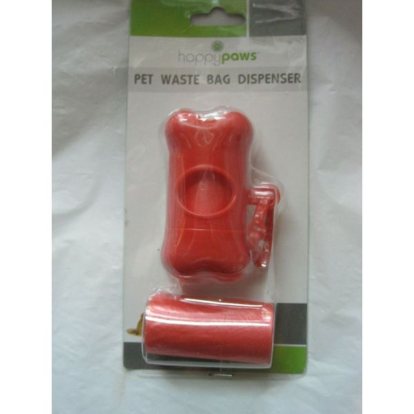 Happy Paws Red Pet Waste Bags and Dispenser~New~PET Dog Canine Puppy~LBDWN