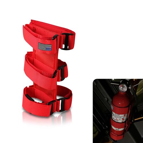 Prywog Pack-1 Fire-Extinguisher Holder, Adjustable Roll Bar with American Flag Pattern, Compatible with Jeep Wrangler 1965-2022 JK JKU TJ CJ Gladiator (Red)