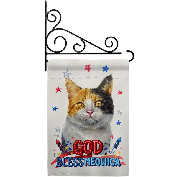 Breeze Decor Patriotic Dilute Calico Garden Flag Set Wall Holder Cat Kitten Meow Spoiled Paw Fur Pet Nature Farm Animal Creature House Banner Small Yard Gift Double-Sided, Made in USA