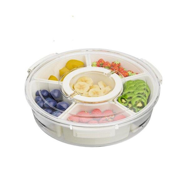 Snack Box Container, Divided Serving Tray with Lid and Handle, 6 Compartment