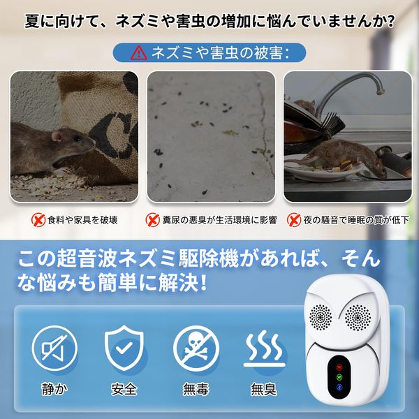 Mouse Repellent, Ultrasonic [Set of 2] Mouse Repellent, 360° Omnidirectional Cover, Automatic Conversion Frequency, Cockroach Repellent, Pest Repellent, Ultrasonic Pest Repellent, Energy Saving