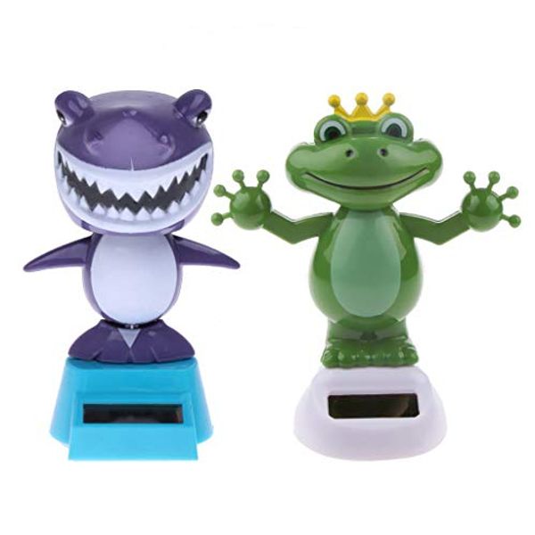 KODORIA 2pcs Solar Powered Dancing Toys Swinging Animated Bobble Head Dancer Toy Car Decor Ornament Frog + Shark