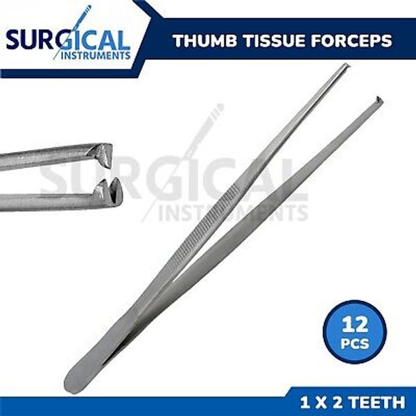 12 Pcs Thumb Tissue Forceps (1x2 Teeth) 5.50" Surgical Veterinary German Grade