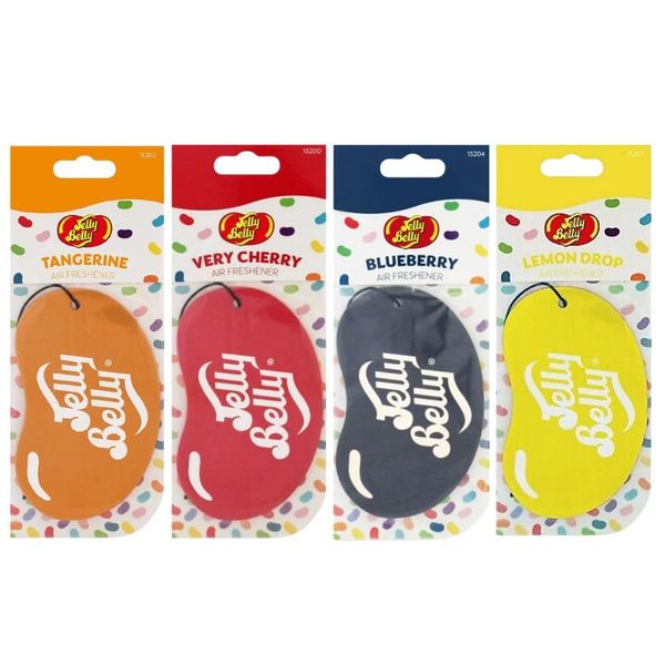 Xtremeauto Jelly Belly 2D Air Freshener - X4 Pack Car Air Fresheners, Very Cherry, Tangerine, Tutti Frutti & Lemon, Jelly Belly Air Freshener Car, Cardboard Hanging Airfreshener Bundle